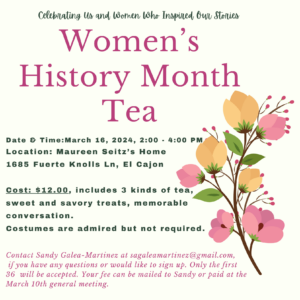 Information about Women's History Month Tea March 16, 2024