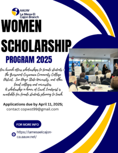 Flyer announcing AAUW La Mesa-El Cajon Branch Women Scholarship Program 2025